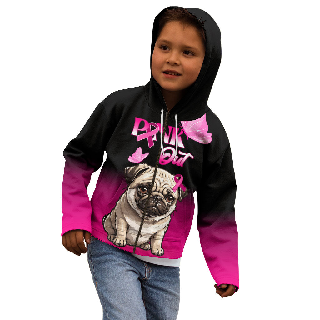 Personalised Pink Out Kid Hoodie Pug Dog Breast Cancer Support