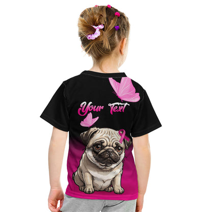 Personalised Pink Out Kid T Shirt Pug Dog Breast Cancer Support