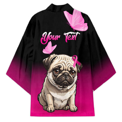 Personalised Pink Out Kimono Pug Dog Breast Cancer Support