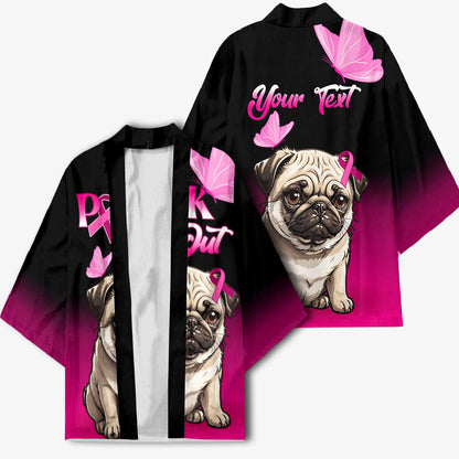 Personalised Pink Out Kimono Pug Dog Breast Cancer Support