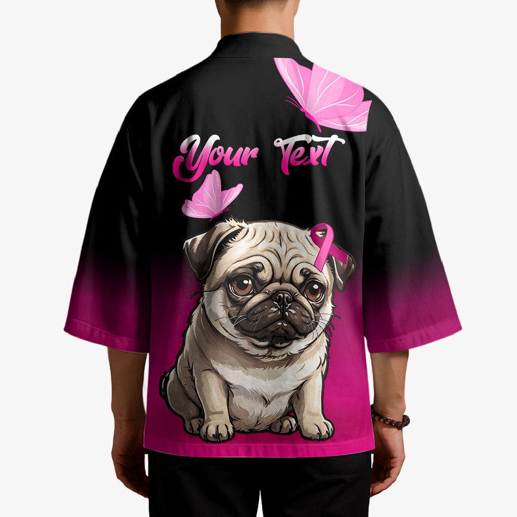 Personalised Pink Out Kimono Pug Dog Breast Cancer Support