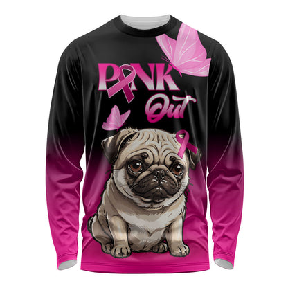 Personalised Pink Out Long Sleeve Shirt Pug Dog Breast Cancer Support