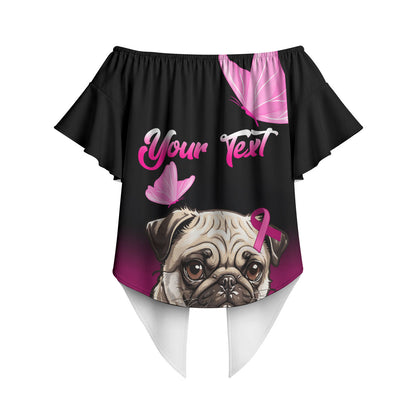 Personalised Pink Out Off Shoulder Wrap Waist Top Pug Dog Breast Cancer Support