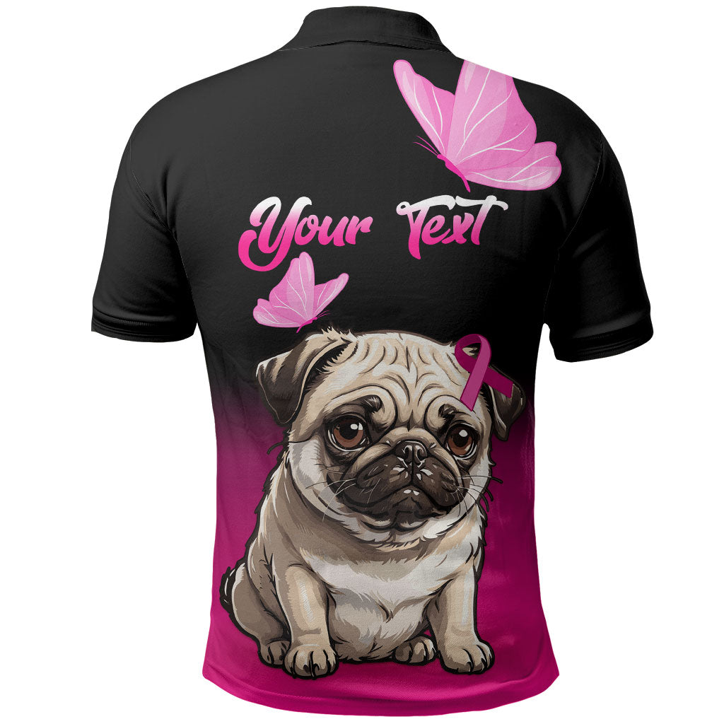 Personalised Pink Out Polo Shirt Pug Dog Breast Cancer Support