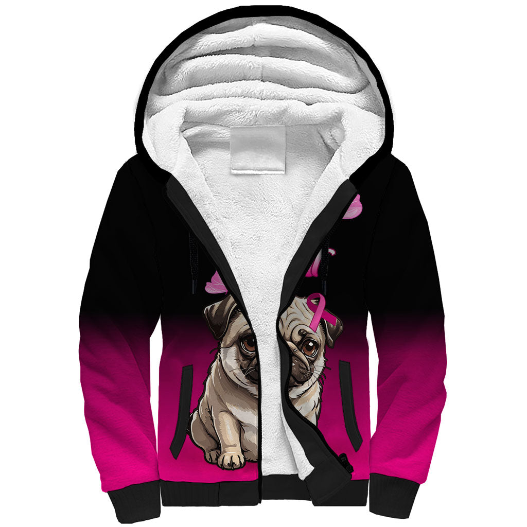 Personalised Pink Out Sherpa Hoodie Pug Dog Breast Cancer Support
