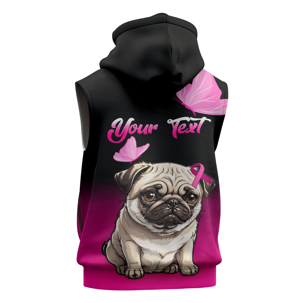 Personalised Pink Out Sleeveless Hoodie Pug Dog Breast Cancer Support