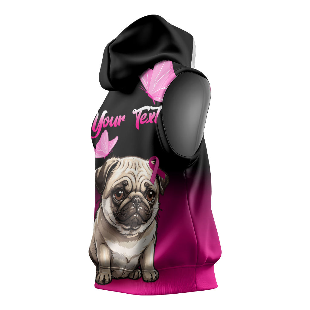 Personalised Pink Out Sleeveless Hoodie Pug Dog Breast Cancer Support