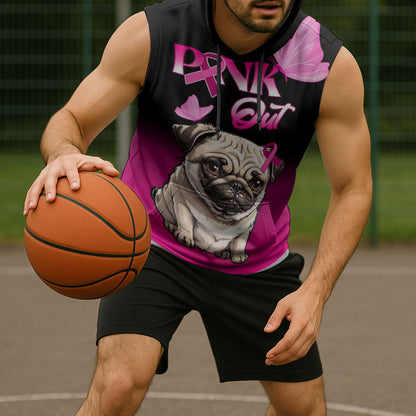 Personalised Pink Out Sleeveless Hoodie Pug Dog Breast Cancer Support