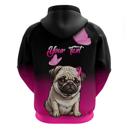 Personalised Pink Out Zip Hoodie Pug Dog Breast Cancer Support