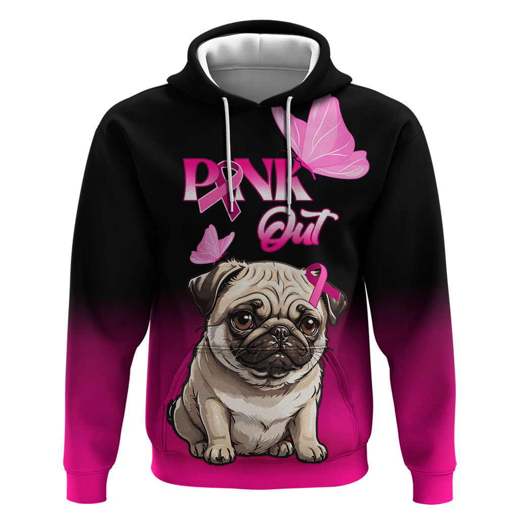 Personalised Pink Out Zip Hoodie Pug Dog Breast Cancer Support