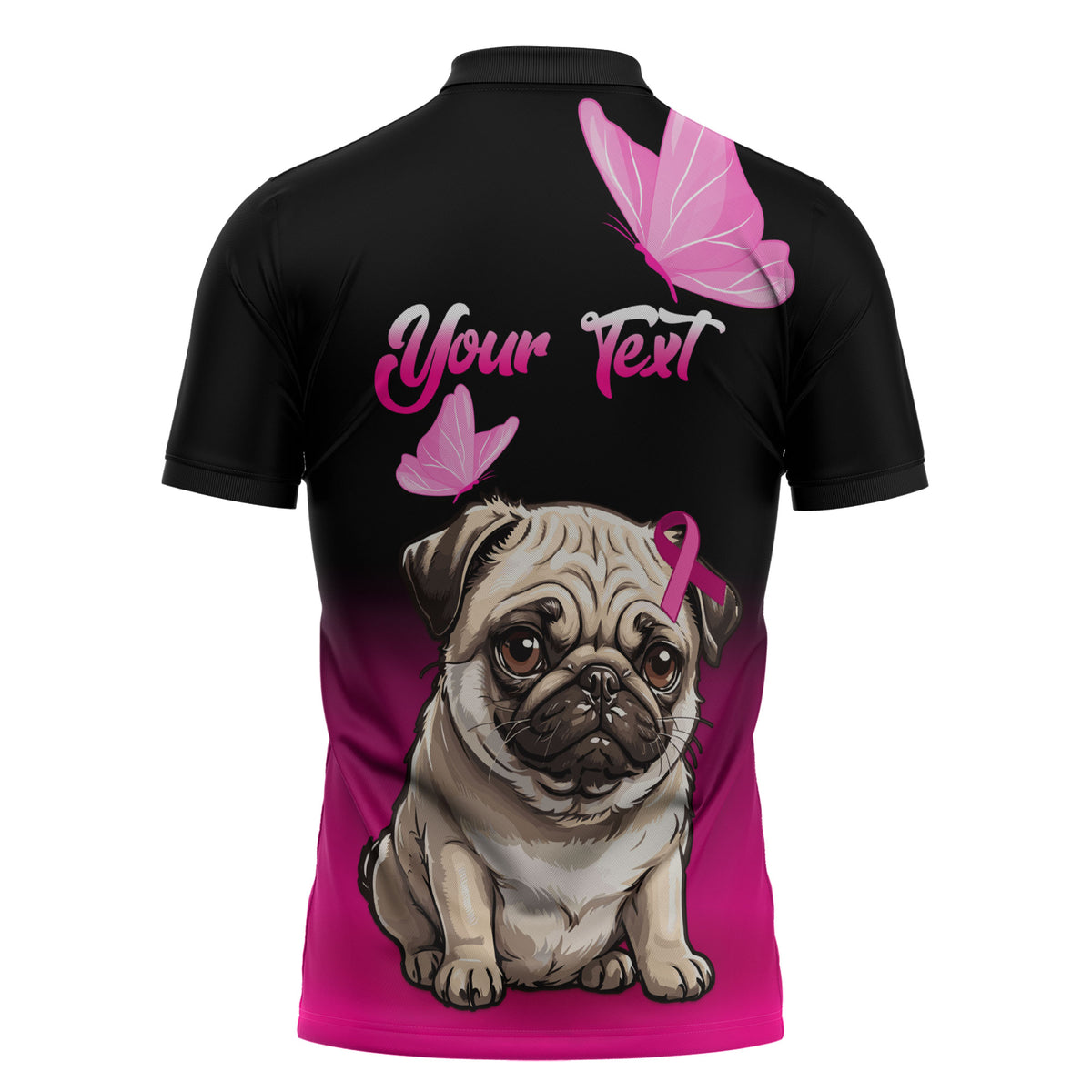 Personalised Pink Out Zipper Polo Shirt Pug Dog Breast Cancer Support