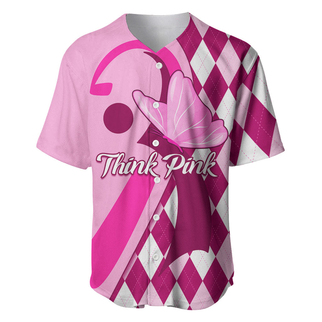 Personalised Think Pink Baseball Jersey Golf Argyle Pattern Breast Cancer Support