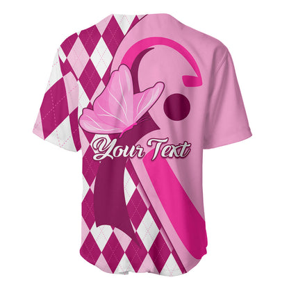 Personalised Think Pink Baseball Jersey Golf Argyle Pattern Breast Cancer Support