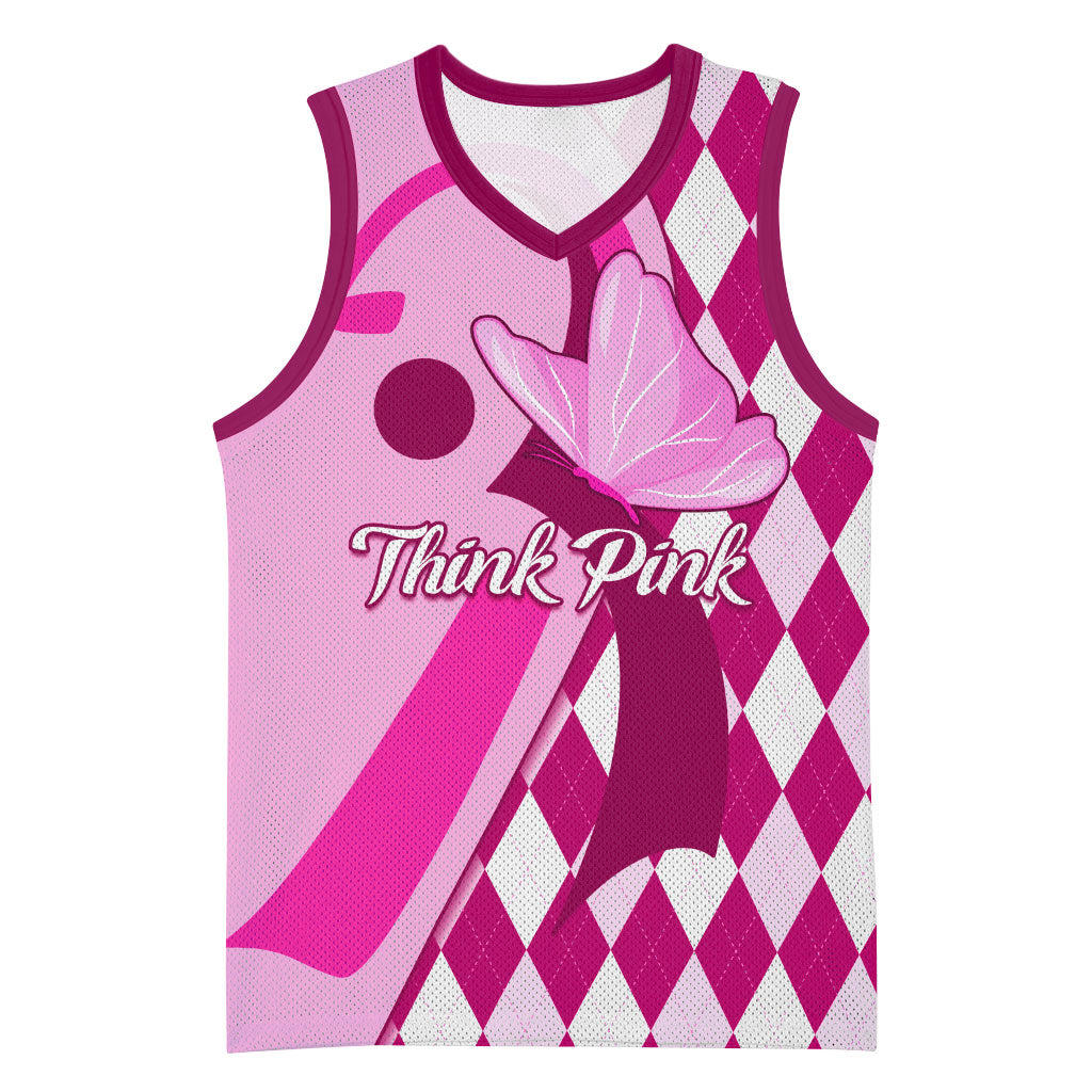 Personalised Think Pink Basketball Jersey Golf Argyle Pattern Breast Cancer Support