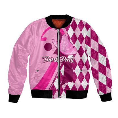 Personalised Think Pink Bomber Jacket Golf Argyle Pattern Breast Cancer Support