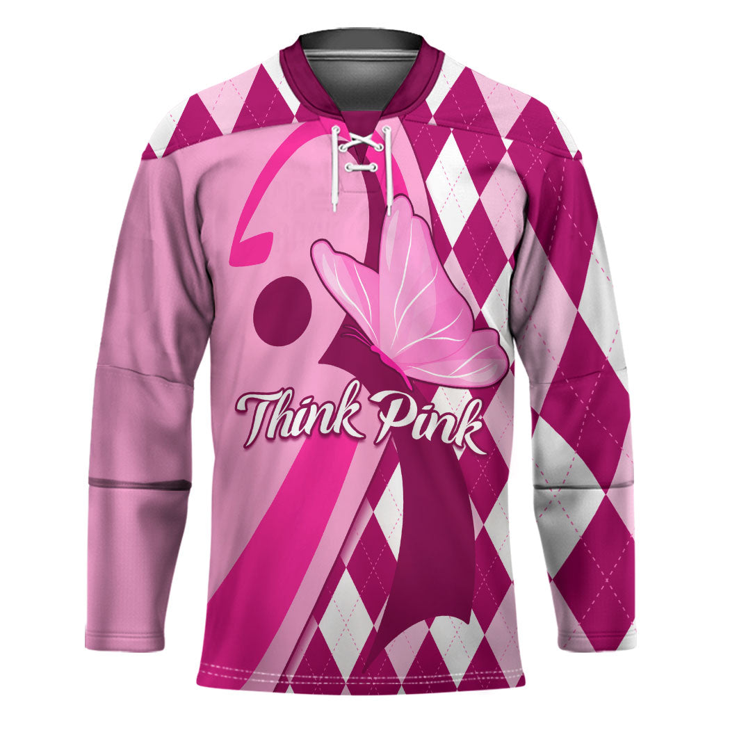 Personalised Think Pink Hockey Jersey Golf Argyle Pattern Breast Cancer Support