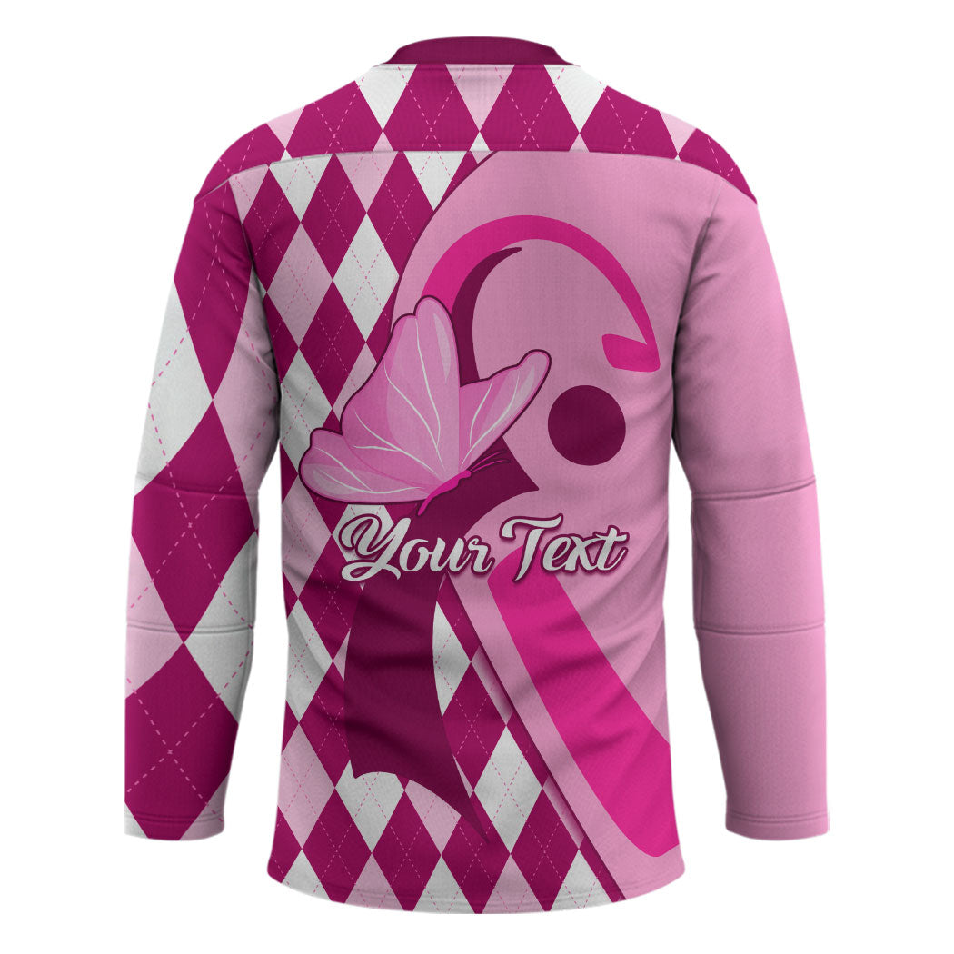 Personalised Think Pink Hockey Jersey Golf Argyle Pattern Breast Cancer Support