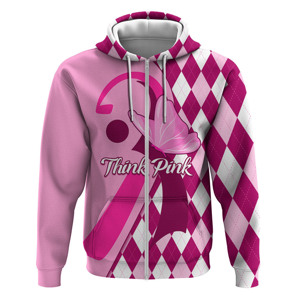 Personalised Think Pink Hoodie Golf Argyle Pattern Breast Cancer Support
