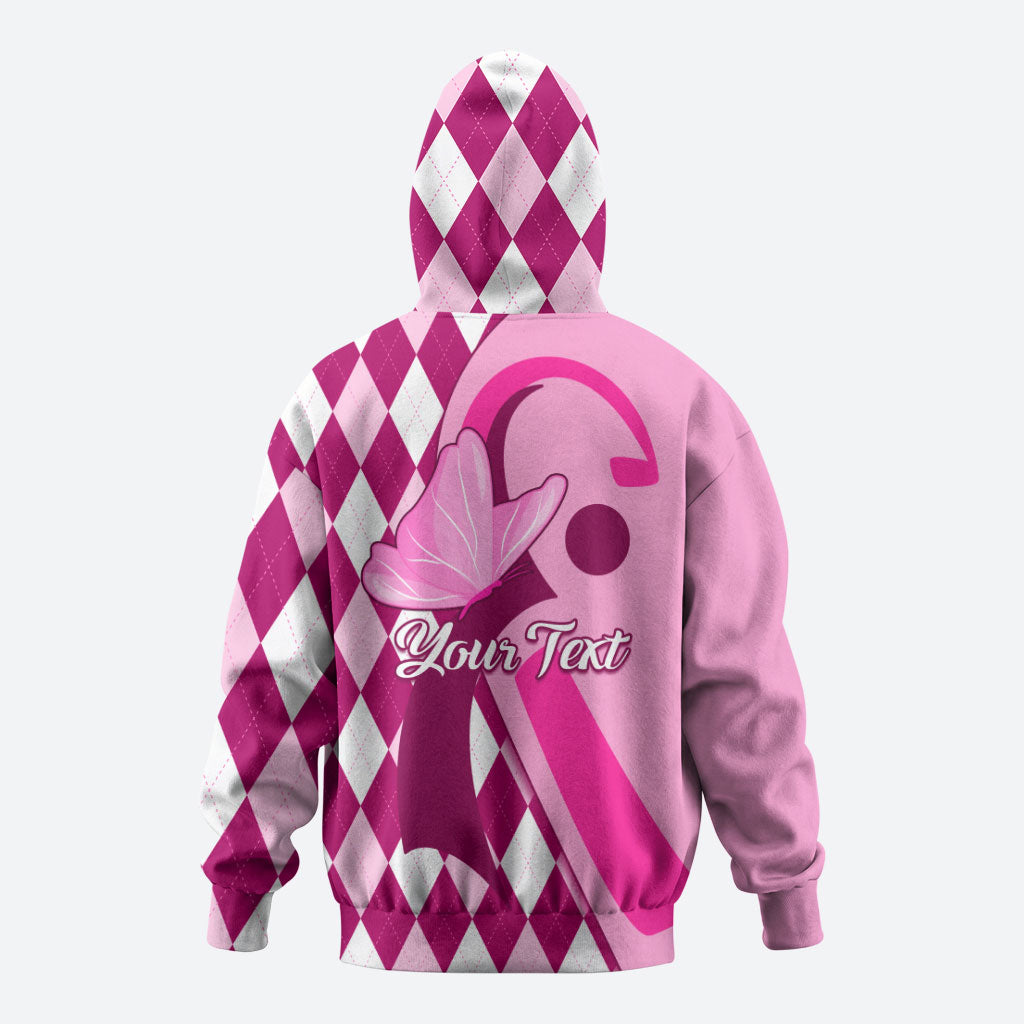 Personalised Think Pink Hoodie Golf Argyle Pattern Breast Cancer Support