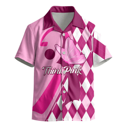Personalised Think Pink Kid Hawaiian Shirt Golf Argyle Pattern Breast Cancer Support