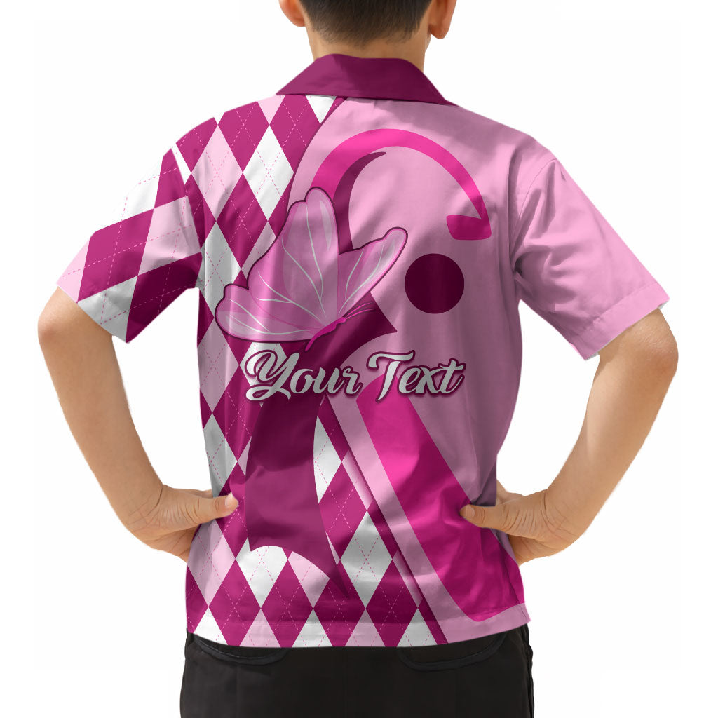 Personalised Think Pink Kid Hawaiian Shirt Golf Argyle Pattern Breast Cancer Support