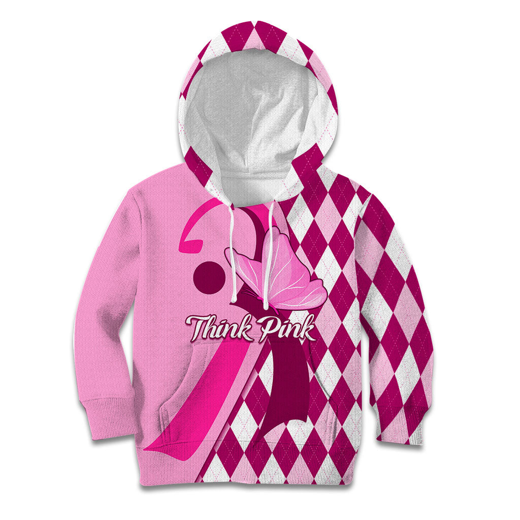Personalised Think Pink Kid Hoodie Golf Argyle Pattern Breast Cancer Support