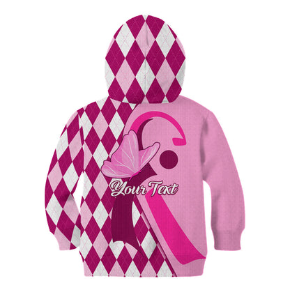 Personalised Think Pink Kid Hoodie Golf Argyle Pattern Breast Cancer Support