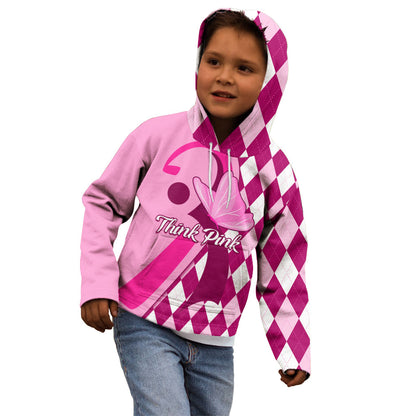 Personalised Think Pink Kid Hoodie Golf Argyle Pattern Breast Cancer Support