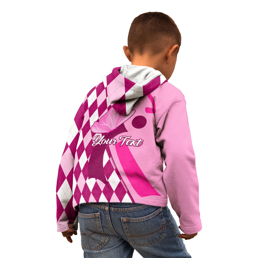 Personalised Think Pink Kid Hoodie Golf Argyle Pattern Breast Cancer Support