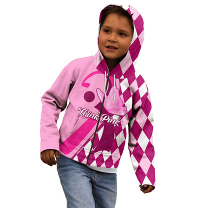 Personalised Think Pink Kid Hoodie Golf Argyle Pattern Breast Cancer Support