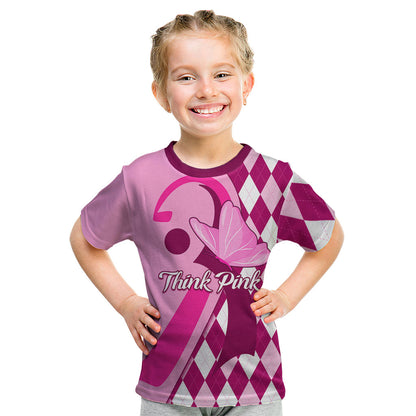 Personalised Think Pink Kid T Shirt Golf Argyle Pattern Breast Cancer Support