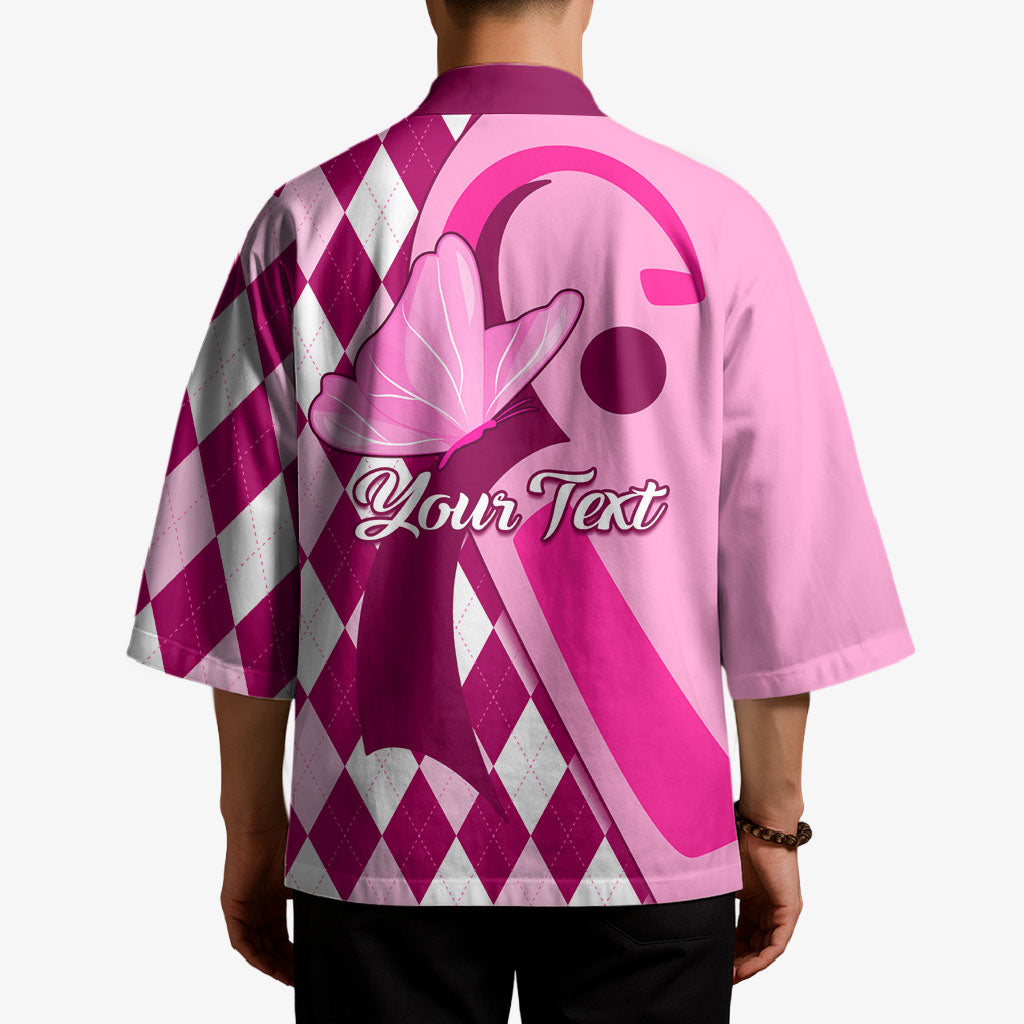 Personalised Think Pink Kimono Golf Argyle Pattern Breast Cancer Support