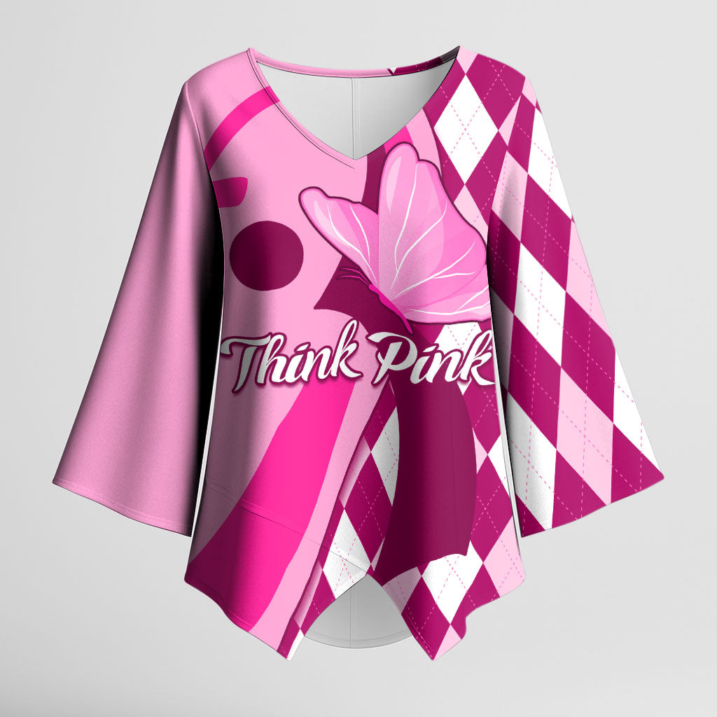 Personalised Think Pink Kimono Sleeve Blouse Golf Argyle Pattern Breast Cancer Support