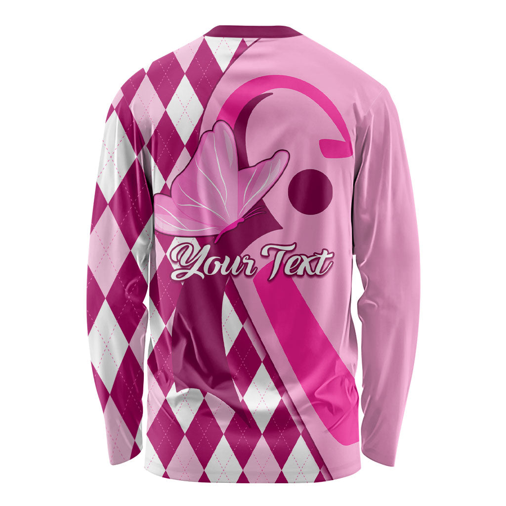 Personalised Think Pink Long Sleeve Shirt Golf Argyle Pattern Breast Cancer Support