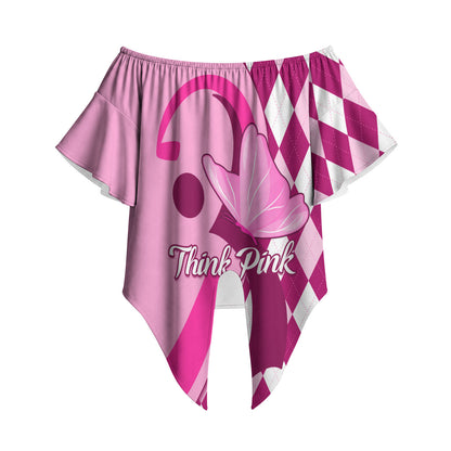 Personalised Think Pink Off Shoulder Wrap Waist Top Golf Argyle Pattern Breast Cancer Support