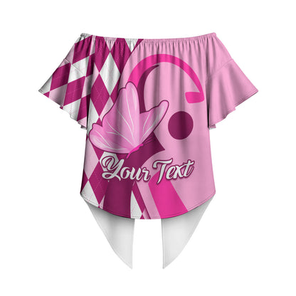 Personalised Think Pink Off Shoulder Wrap Waist Top Golf Argyle Pattern Breast Cancer Support