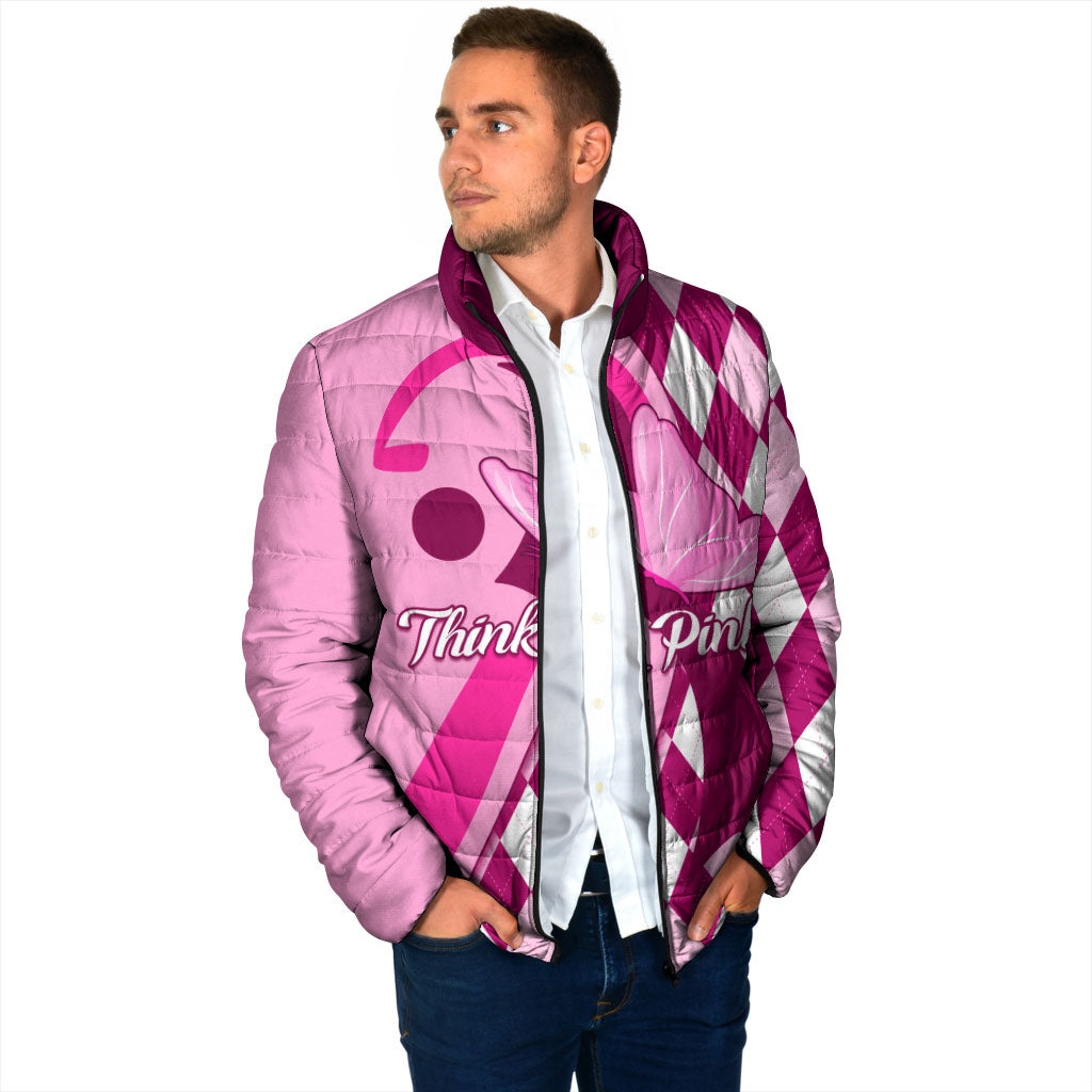 Personalised Think Pink Padded Jacket Golf Argyle Pattern Breast Cancer Support