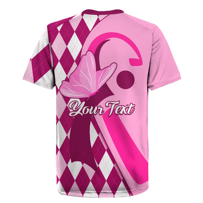 Personalised Think Pink Rugby Jersey Golf Argyle Pattern Breast Cancer Support