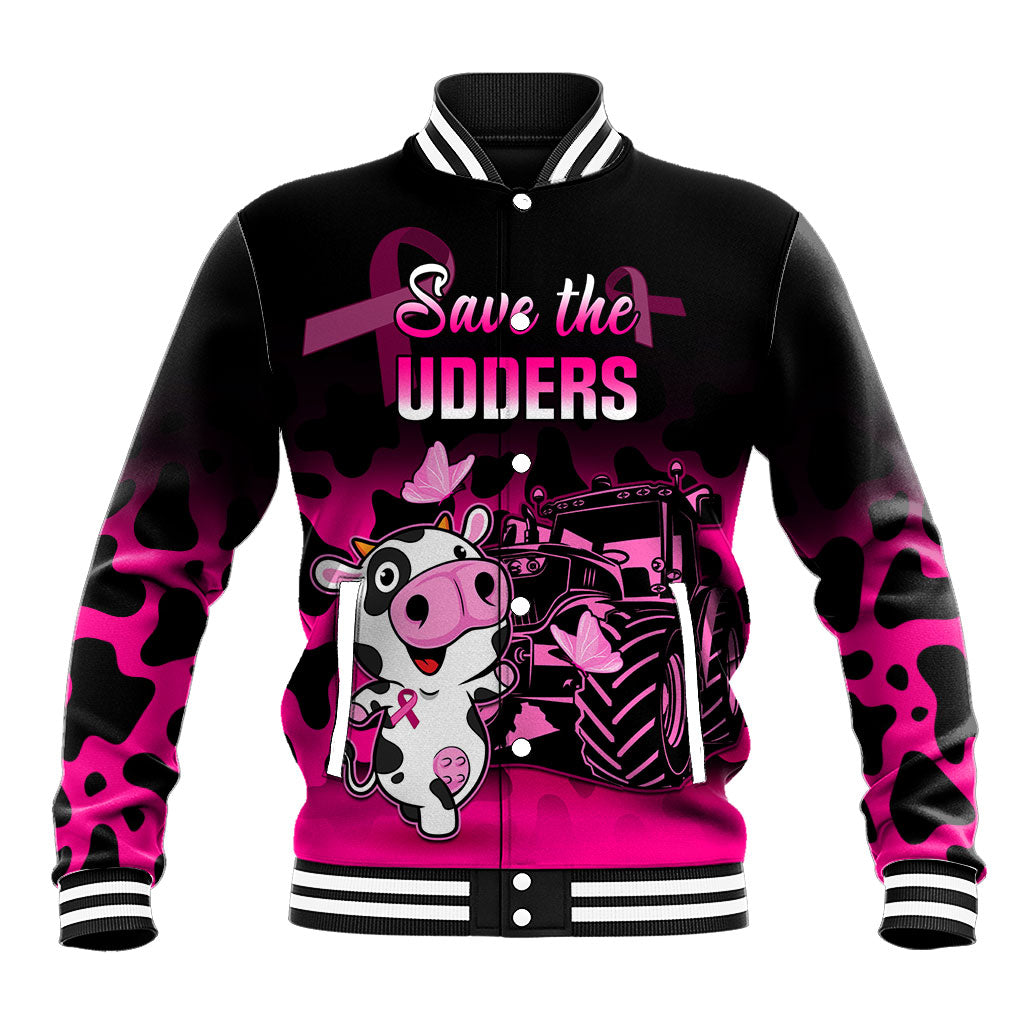 Personalised Save The Udders Baseball Jacket Farmer Day Breast Cancer Support