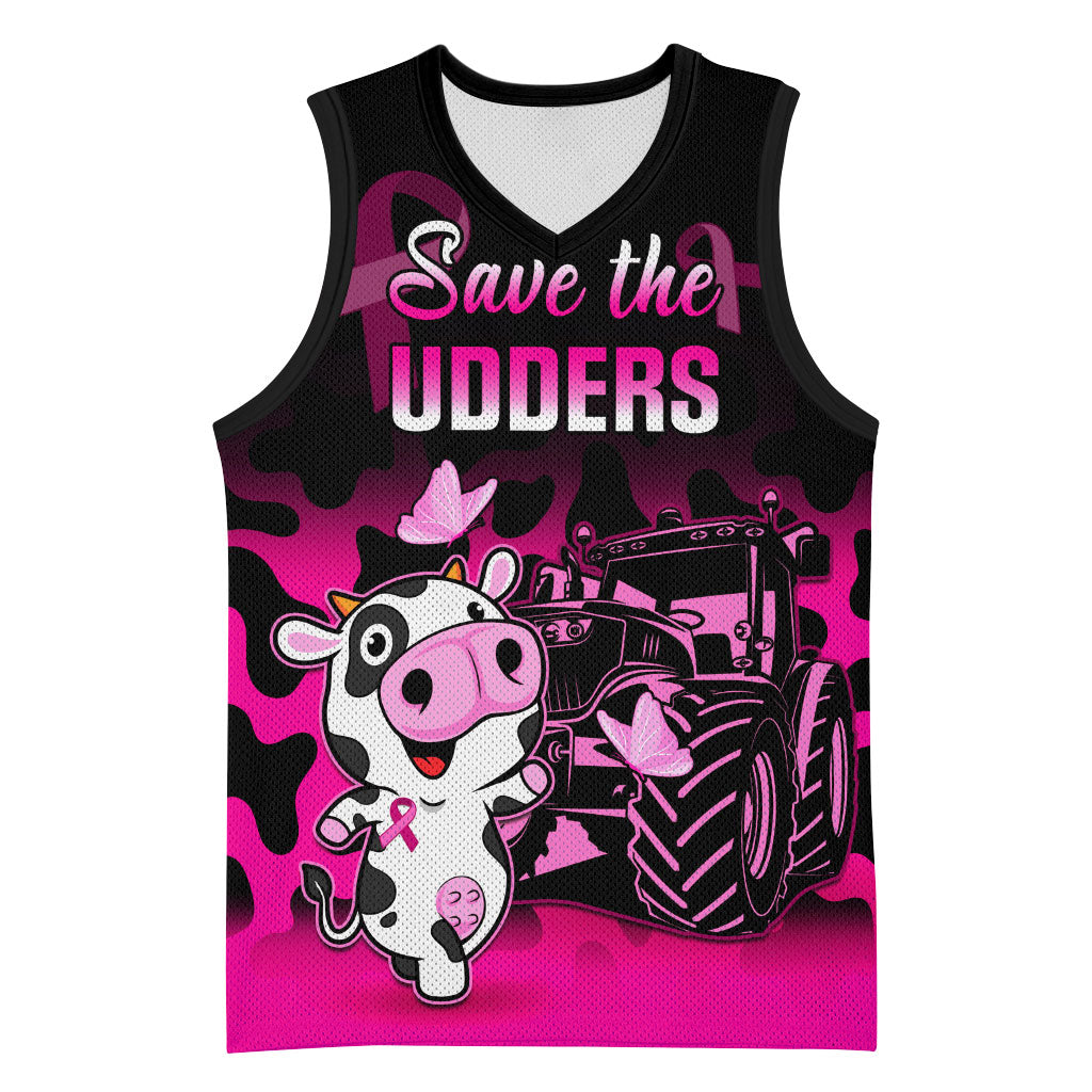 Personalised Save The Udders Basketball Jersey Farmer Day Breast Cancer Support