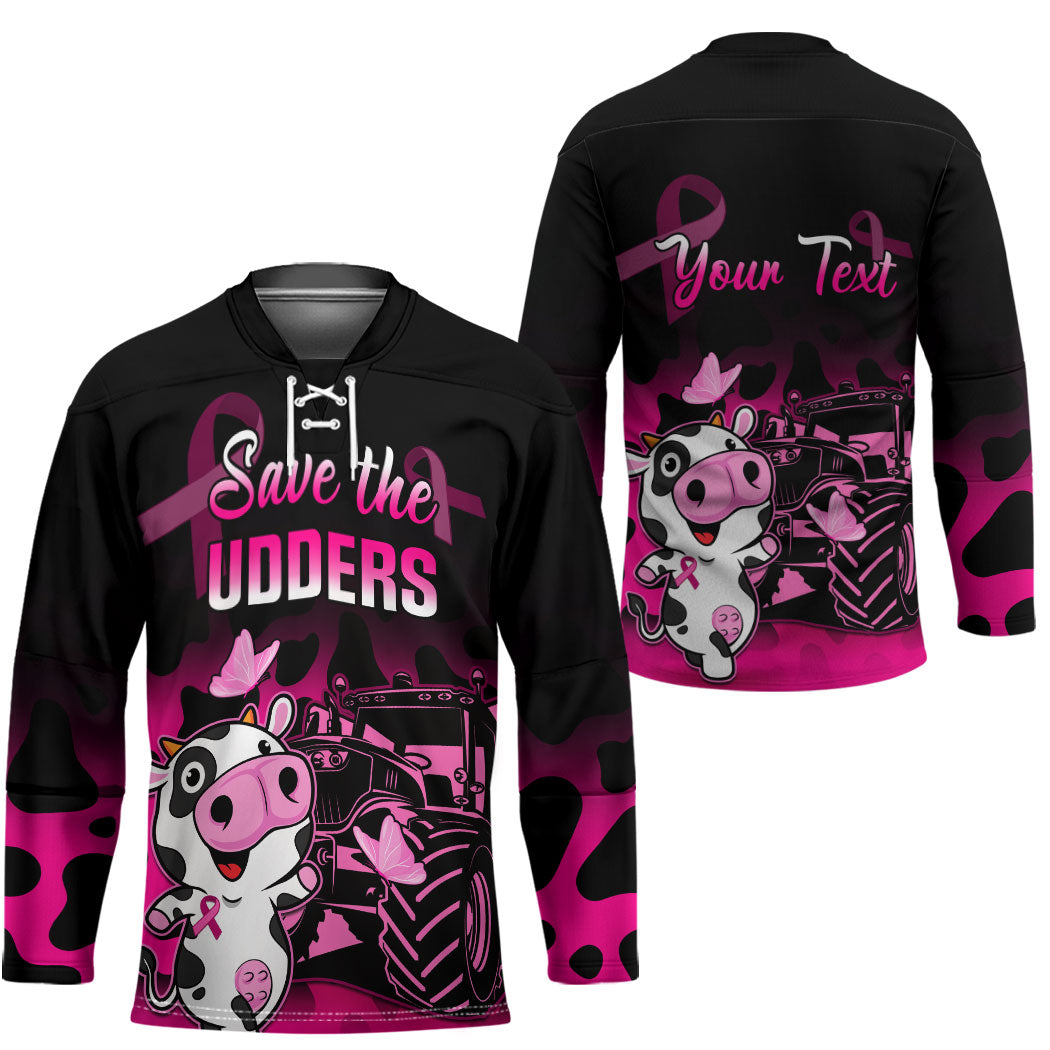 Personalised Save The Udders Hockey Jersey Farmer Day Breast Cancer Support