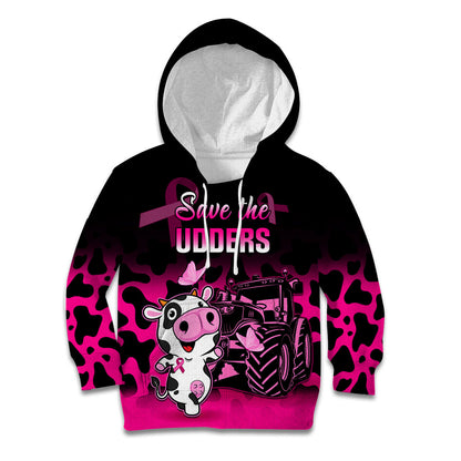 Personalised Save The Udders Kid Hoodie Farmer Day Breast Cancer Support