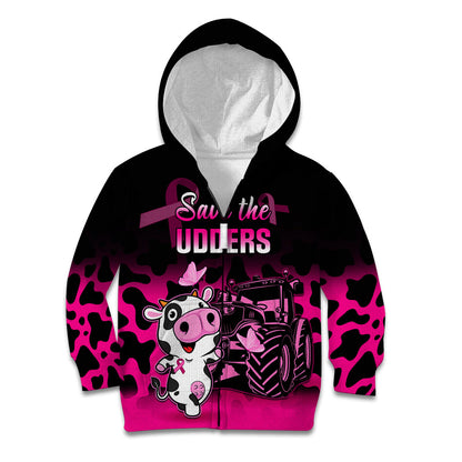Personalised Save The Udders Kid Hoodie Farmer Day Breast Cancer Support