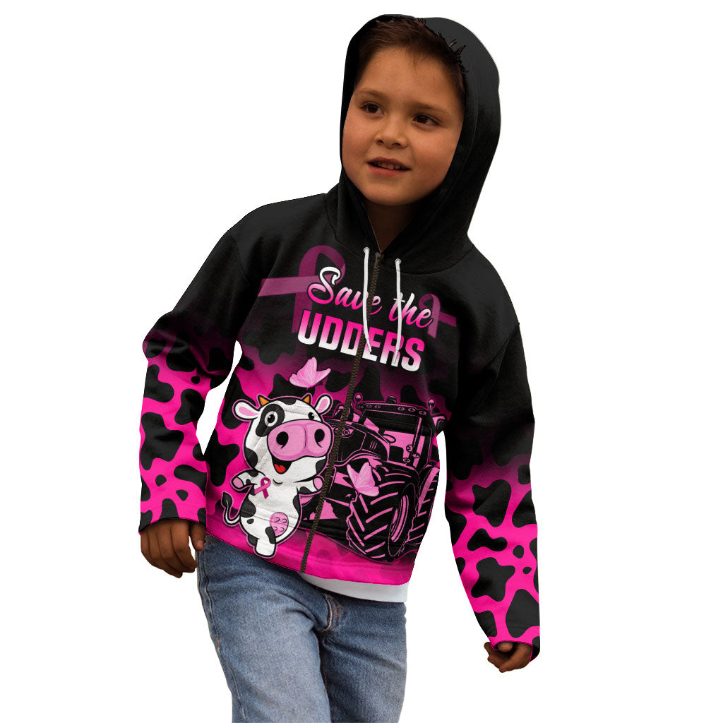 Personalised Save The Udders Kid Hoodie Farmer Day Breast Cancer Support