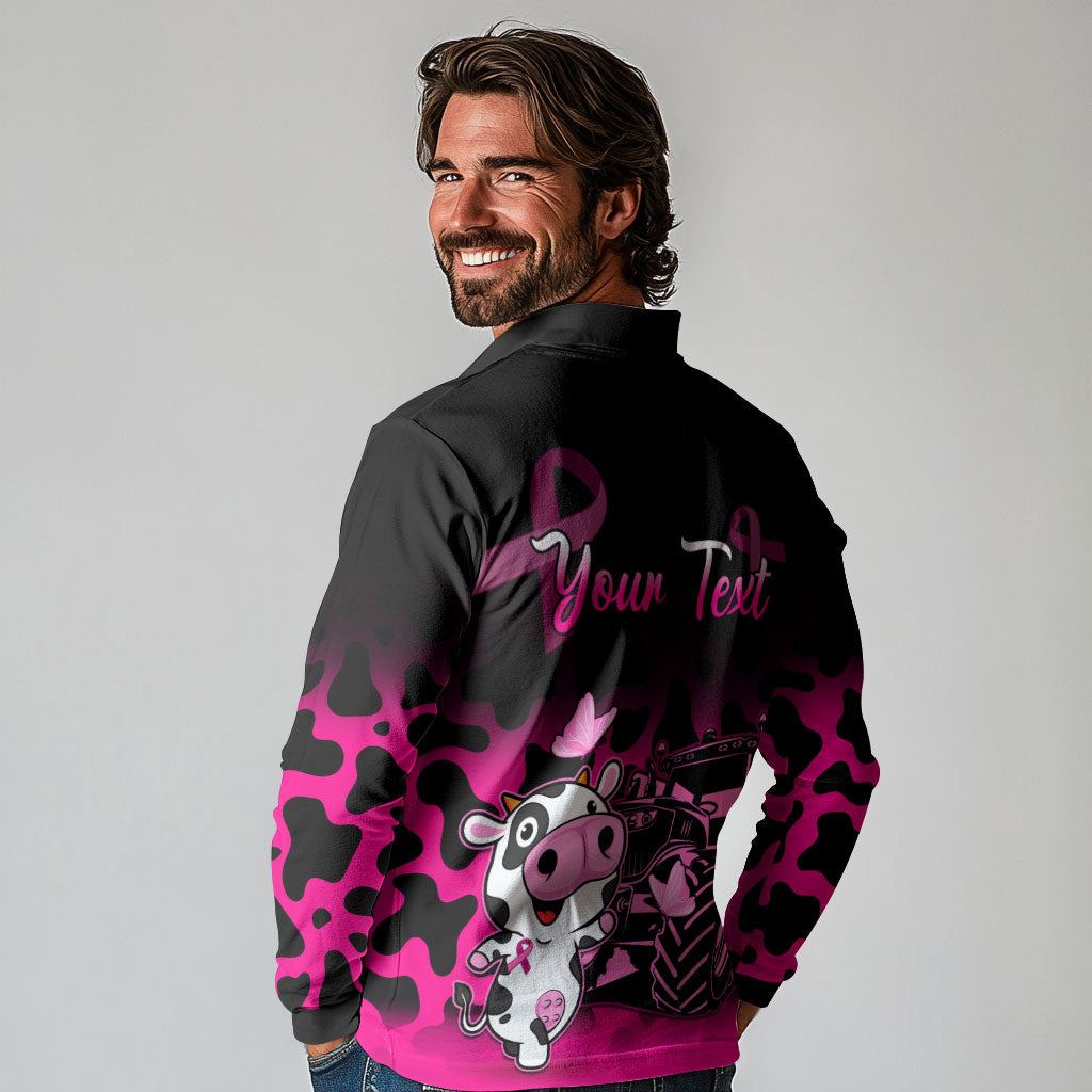 Personalised Save The Udders Long Sleeve Polo Shirt Farmer Day Breast Cancer Support