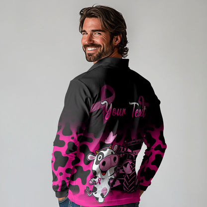 Personalised Save The Udders Long Sleeve Polo Shirt Farmer Day Breast Cancer Support