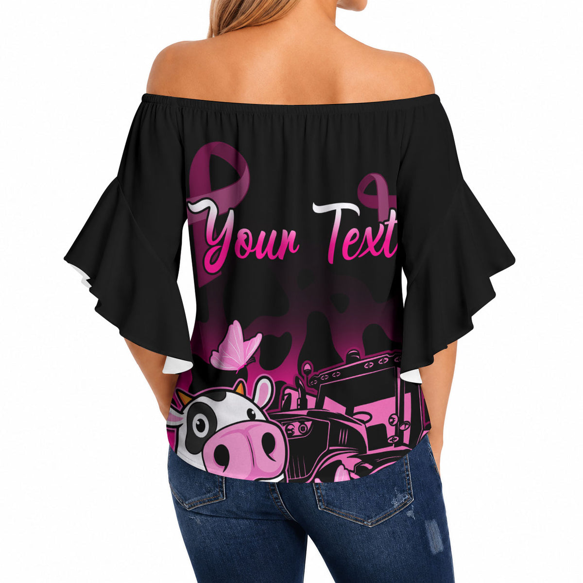 Personalised Save The Udders Off Shoulder Wrap Waist Top Farmer Day Breast Cancer Support