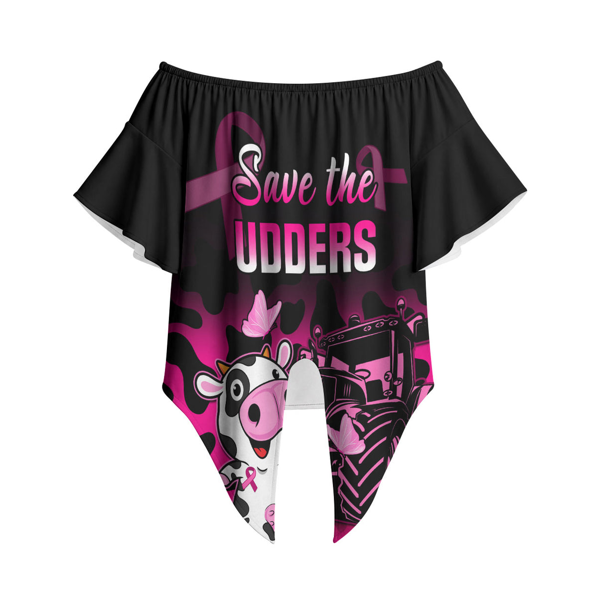 Personalised Save The Udders Off Shoulder Wrap Waist Top Farmer Day Breast Cancer Support