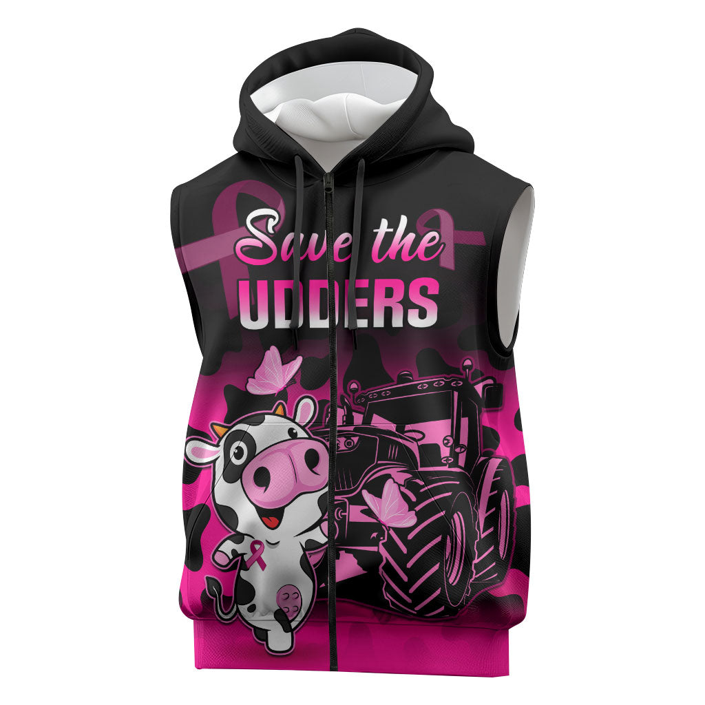 Personalised Save The Udders Sleeveless Zip Hoodie Farmer Day Breast Cancer Support