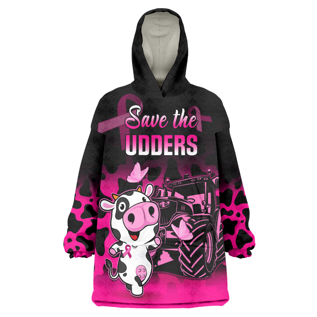 Personalised Save The Udders Wearable Blanket Hoodie Farmer Day Breast Cancer Support